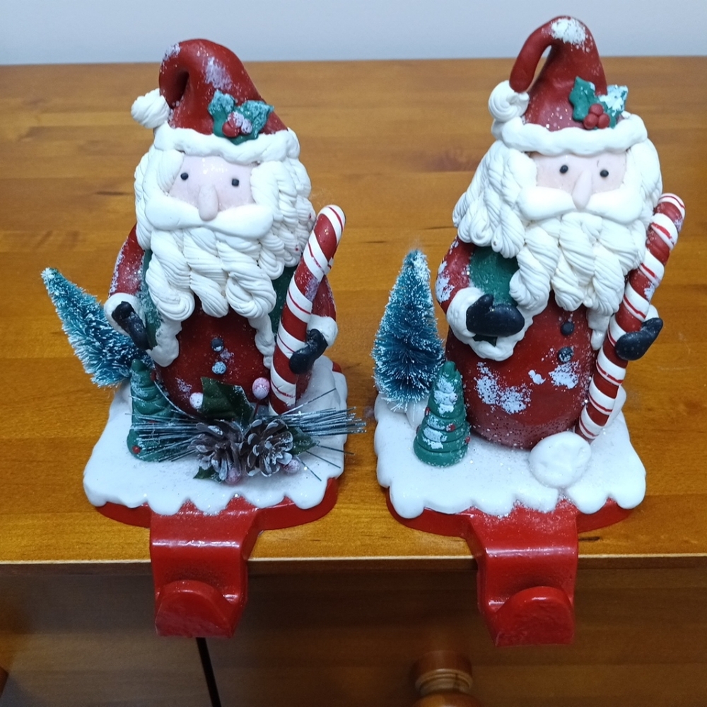 Santa clay dough stocking Holders Set of 2 6.5 Inch